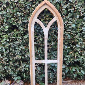 38" Arch Wood Frame Distress White Shabby Chic Wall Hanging Pisato